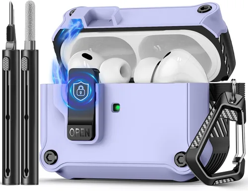 Miniatura 26 de Pohgelan - Funda compatible con AirPods Pro 2ª/1ª (azul) Cerradura magnética automática con kit de limpieza, compatible con Magsafe