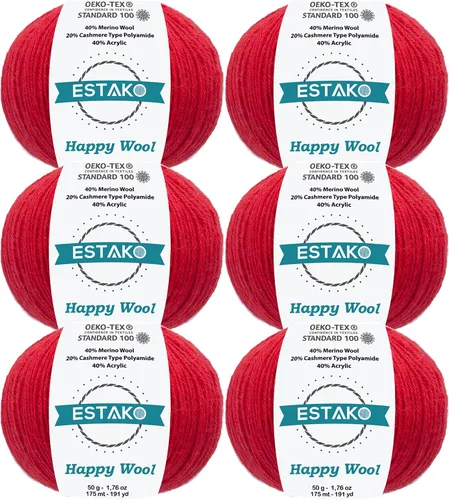Miniatura 25 de Estako Happy Wool (paquete de 2 madejas) 40% lana merino 20% cachemira tipo poliamida 40% acrílico peso fingering hilo suave para tejer y crochet