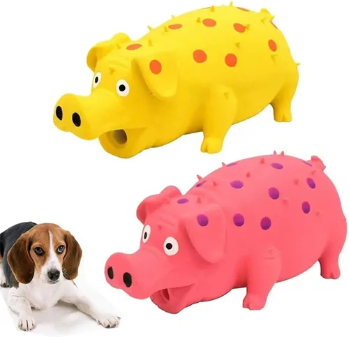 Miniatura 6 de Juguetes para perros Squeaky Pig - Paquete de 2 juguetes para perros que gruñen gruñidos para perros pequeños, medianos y grandes, juguete