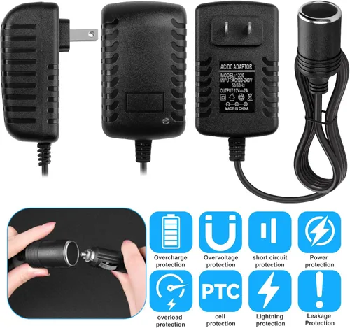 Miniatura 9 de Herfair Convertidor de CA a CC 2A 24W Adaptador de enchufe para encendedor de cigarrillos de automóvil, cable de alimentación 110-240V a 12V AC/DC