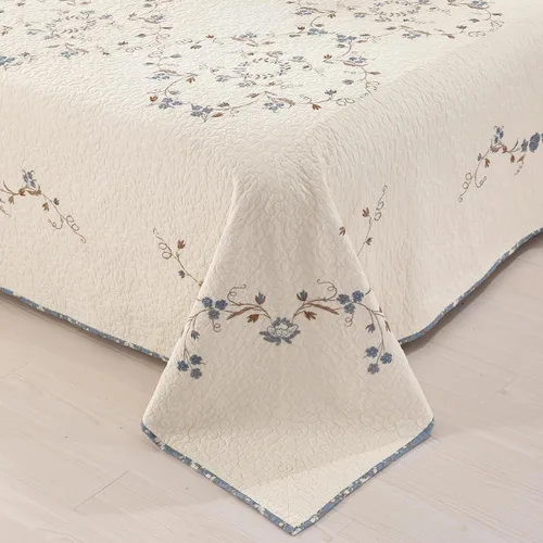 Miniatura 8 de Juego de edredón azul floral con patrón de bordado 3D de 2 piezas, 100% algodón, reversible, acolchado bordado decorativo, cubrecamas, juego