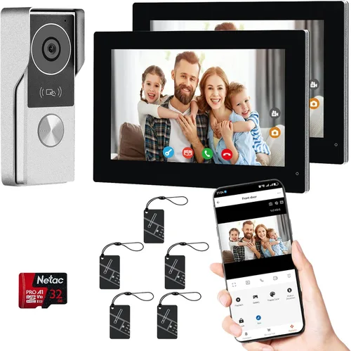 Miniatura 7 de Sistema de intercomunicador de video con 2 cables y pantalla táctil de 7 pulgadas, timbre con cámara y ángulo amplio de 140°, grabación de video