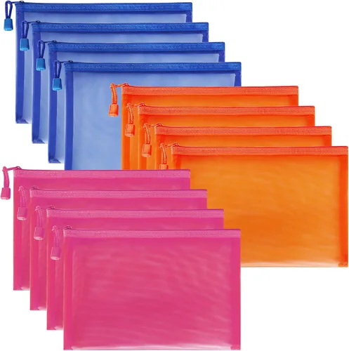 Miniatura 19 de 12 bolsas de malla de nailon con cremallera, bolsas de malla para cosméticos, bolsas de maquillaje, estuche de lápices, bolsas de viaje multiusos
