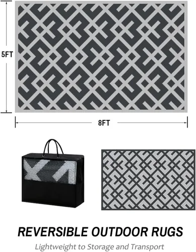 Miniatura 2 de LILIOFFIC Alfombra de exterior para patio, 5 x 8 pies, impermeable, alfombra de plástico para patio, alfombras de campamento reversibles, caravana