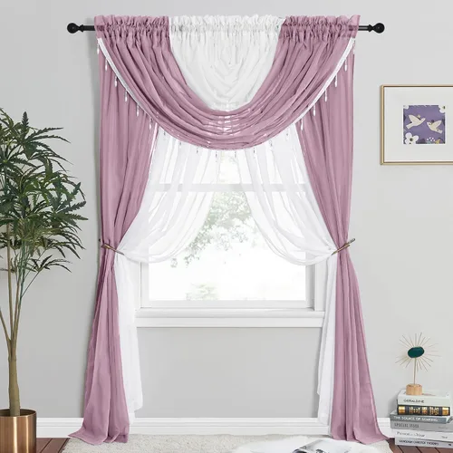Miniatura 19 de NICETOWN - Cortinas transparentes elegantes de gasa para sala de estar/guardería, cortinas victorianas con bolsillo para barra, gris claro y blanco