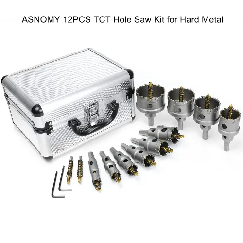 Miniatura 2 de ASNOMY Juego de 12 piezas de sierra perforadora TCT para metal duro, 5/8"-2-1/8" pulgadas con punta de carburo de tungsteno con broca piloto chapada