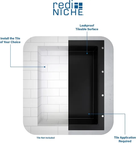 Miniatura 5 de Redi Niche - Estante de ducha empotrado doble nicho negro, dos estantes interiores, 32 pulgadas de ancho x 20 pulgadas de alto x 4 pulgadas
