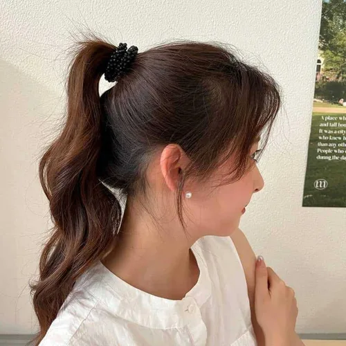 Miniatura 6 de 8 ligas para el pelo con perlas negras con cuentas elásticas de moda, coleteros elásticos para coleta de caballo con cuentas, elegantes y elegantes