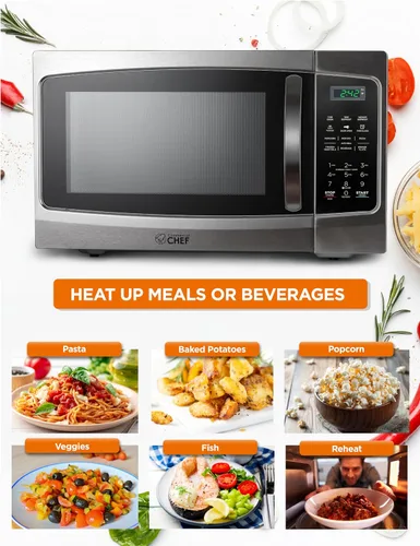 Miniatura 3 de Microondas Commercial Chef 1,3 pies cúbicos con 10 niveles de potencia, microondas con cerradura de puerta de tira, microondas de encimera de 1000W