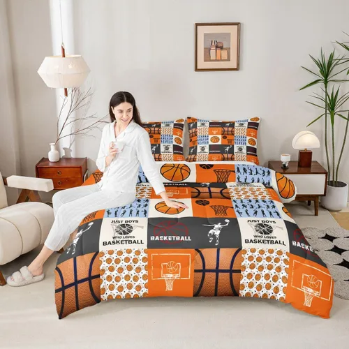 Miniatura 7 de Boy Basketball Comforter Set Twin Size,Ball Sport Games Bedding Sets 2Pcs for Girls Boys Teens Room Decor,Basketball Player Silhouette Duvet Insert