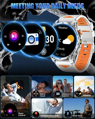 Miniatura 8 de Relojes inteligentes militares para hombres, reloj inteligente de pantalla grande HD de 1000 mAh/1.7 pulgadas, linterna LED, responder/hacer Gris