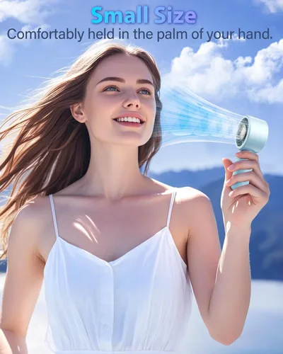 Miniatura 5 de Ventilador de mano portátil, pequeño ventilador de mano turbo personal, potente, refrescante, cordón, recargable por USB, 5 velocidades, maquillaje