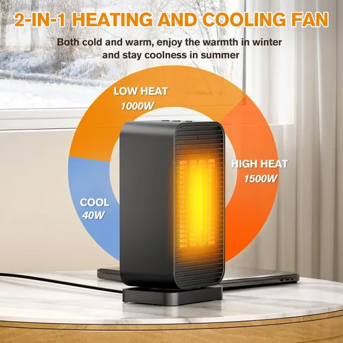 Miniatura 3 de Calentadores de espacio eléctricos portátiles para uso en interiores, mini calentador de espacio y ventilador combo, pequeño calentador