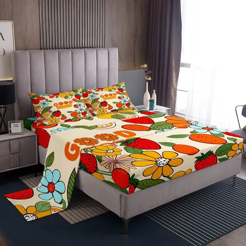 Miniatura 24 de Bonito juego de sábanas de flores para niñas y mujeres, sábanas coloridas de dibujos animados de flores funky de tamaño individual, bonito juego