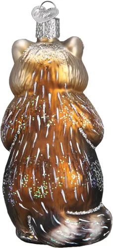 Miniatura 4 de Old World Christmas Adorno de cristal soplado de mapache para árbol de Navidad, decoración navideña artesanal, colección de animales de vida