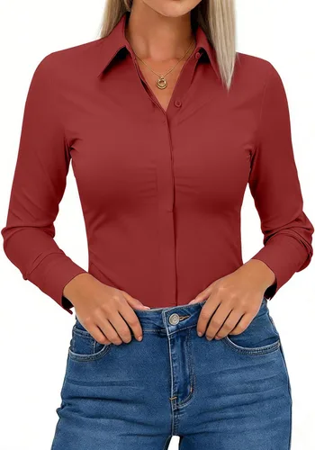 Miniatura 7 de Aoudery Button Down Shirts for Women Slim Fit Long Sleeve Stretch Dress Shirts Work Shirt Wrinkle Free