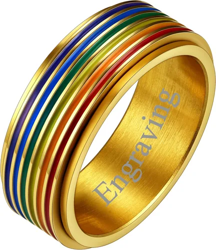 Miniatura 41 de FaithHeart Anillos para ansiedad LGBT Pride Rainbow, acero inoxidable/chapado en oro de 18 quilates, joyería de amor es amor para hombres y mujeres