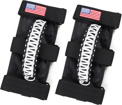 sukemichi Manijas de agarre de la barra de rodillo para accesorios de Jeep Wrangler TJ JK JL Gladiator JT UTV ATV - Hebilla de metal de Blanco