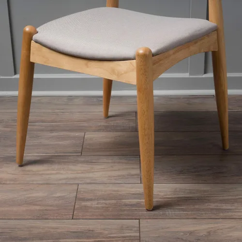 Miniatura 5 de Sandra Grey set de 2 sillas modernas, para comedor, estilo mediados de siglo, de tela color gris y madera de nogal. Beige