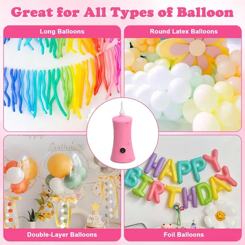 Miniatura 4 de AXHJ Balloon Pump Electric Air Pumps for Long Balloons, Electric Air Balloon Pump, Balloon Inflator for Foil Twisty Animal Balloons in Birthday Rosa