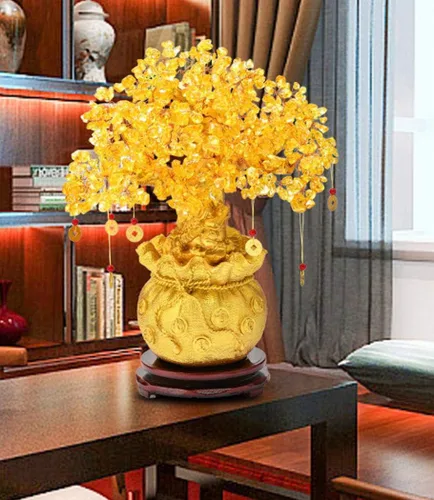 Miniatura 4 de Figuras, estatuas/adornos de Feng Shui, árbol de dinero de cristal geloso, árbol de dinero de cuarzo con piedras preciosas para decoración del hogar