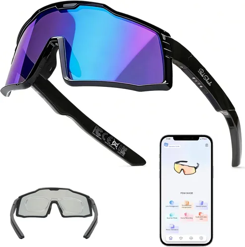 Miniatura 16 de Lentes inteligentes fotocromáticos para hombres y mujeres, lentes de sol deportivos Bluetooth 5.3 con llamadas manos libres, altavoz de oreja