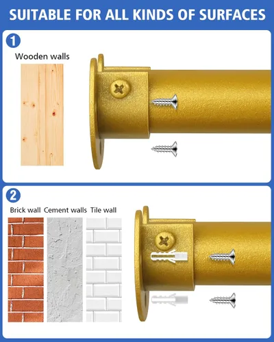 Miniatura 4 de Barras de armario para colgar ropa, resistentes, longitud ajustable (#1 dorado, 18.5 - 28 pulgadas)