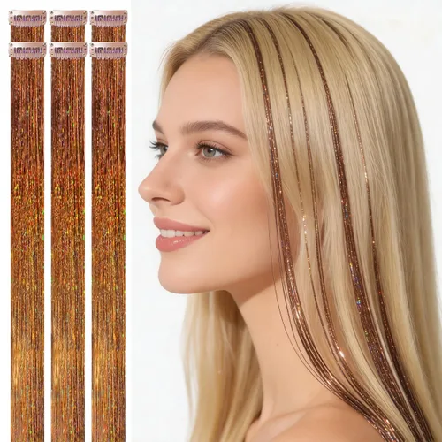 Miniatura 24 de Celinebella 6 extensiones de cabello con clip de mezcla de color rojo, plateado y azul, 6 unidades, resistentes al calor, para mujeres, 17-Azul