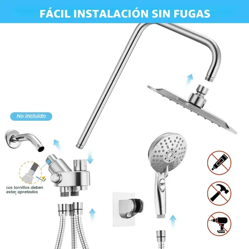 Miniatura 8 de Ryamen Combo de cabezal de ducha doble, cabezal de ducha de lluvia de alta presión de 8 pulgadas con rociador de mano, cabezal de ducha de mano de 6