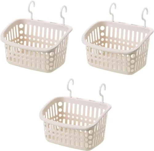 Miniatura 9 de 3 piezas de cestas colgantes de plástico para ducha, organizador de cestas colgantes con ganchos, cesta de almacenamiento colgante pequeña
