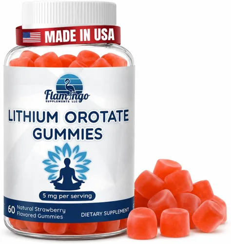 Gomitas de orotato de litio de 5 mg (por porción), suplemento de litio masticable, apoyo diario suave, vegano, sin OMG, 60 gomitas