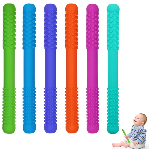 Tubos de dentición huecos para bebés, niñas y niños, paquete de 6 tubos de silicona para bebés con mordida de lactancia, pajitas masticables para