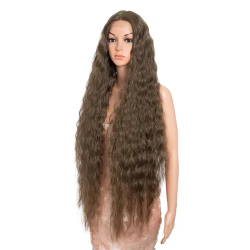 Miniatura 9 de Style Icon Pelucas de Encaje Frontal de 41" Largas Onduladas Sintéticas con Baby Hair Ombre Marrón Claro Estilo Bohemio Semi Atadas a Mano Densidad