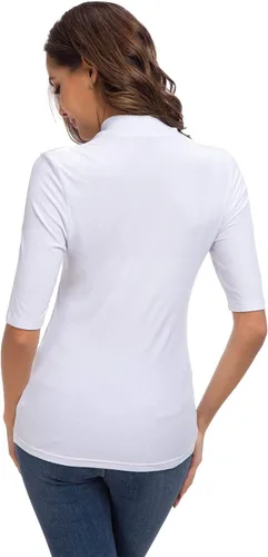 Miniatura 5 de Camiseta de media manga para mujer, cuello alto, ajuste delgado, elástica, cómoda, para mujer