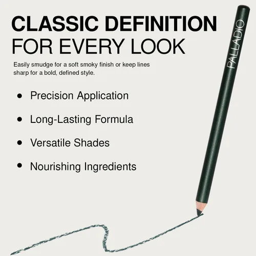 Miniatura 5 de Palladio Lápiz delineador de ojos de madera, forma de lápiz fina, fácil aplicación, fórmula firme pero suave, ojos perfectamente delineados, Verde