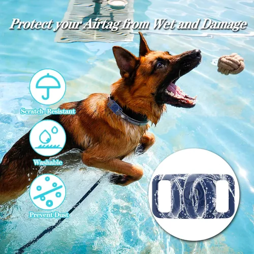 Miniatura 3 de Paquete de 2 soportes impermeables para collar de perro AirTag compatibles con Apple AirTag, soporte de silicona oculto para Airtag Tracker, negro