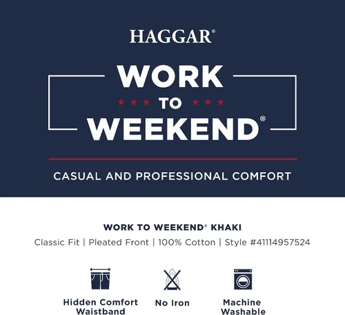 Miniatura 4 de Haggar Men's Work-to-Weekend No-Iron Pleat-Front Pant with Hidden Expandable Waist