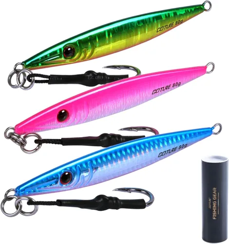 Miniatura 22 de Goture Fishing Jigs Saltwater 60g-200g with Assist Hook, Glow Vertical Jigs, Speed Fast Lead Jig Sea Fishing Jigging Spoon Lures for Tuna, Salmon