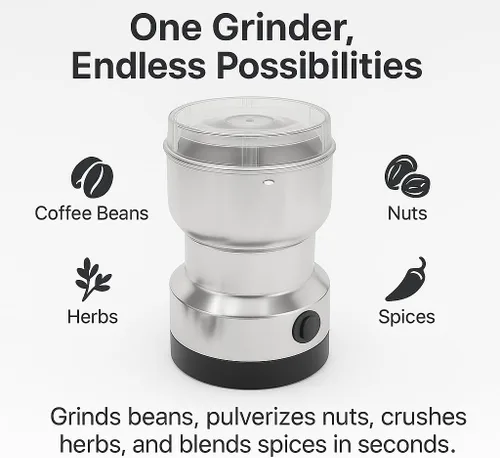 Miniatura 6 de Molinillo de café eléctrico de 150 W para granos de café, nueces y especias, cuenco de acero inoxidable, cuchillas de metal, aprobado por UL