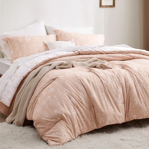 Miniatura 7 de Bedsure - Juego de edredón doble de nido de abeja rosa polvoriento, juego de ropa de cama de 3 piezas con flores florales bonitas, 1 edredón 07