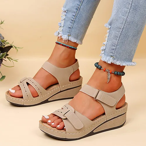 Miniatura 7 de Sandalias ortopédicas de moda para mujer, pantuflas para caminar con soporte de arco, puntera abierta, correa de tobillo, alpargatas de plataforma