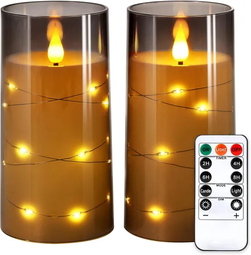 Miniatura 15 de NURADA Velas parpadeantes sin llama: luces de cadena de estrella incorporadas, velas LED de mecha 3D acrílicas que funcionan con pilas, con control