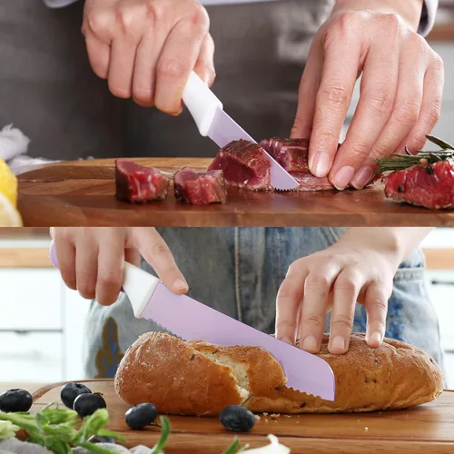Miniatura 8 de hecef Juego de cuchillos de cocina de 15 piezas con bloque de madera afilado integrado, apto para lavavajillas, juego de bloques de cuchillos