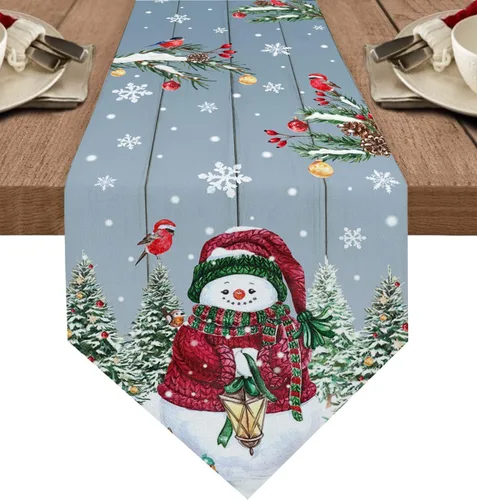Miniatura 15 de Camino de mesa azul con alce navideño – 90 pulgadas de largo, copo de nieve de invierno, decoración de mesa de comedor para cocina, granja, Alce azul
