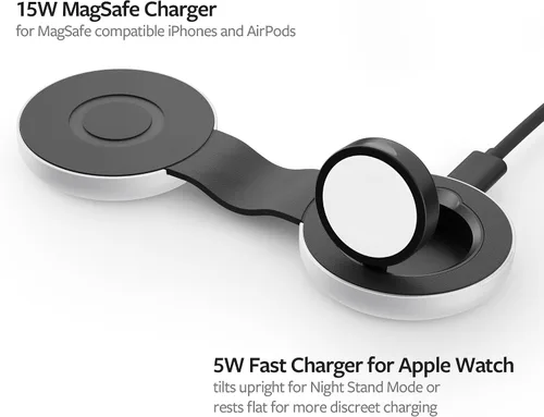 Miniatura 2 de Butterfly - Cargador inalámbrico plegable compacto 2 en 1 con adaptador de viaje, carga MagSafe Duo de 15 W para iPhone, AirPods y Apple Watch