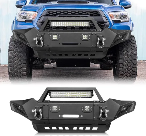 Miniatura 18 de Parachoques trasero de acero para Tacoma 2016 2017 2018 2019 2020 2021 2022 2023 con placa de cabrestante y orificio de sensor y luces LED y kits