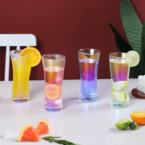 Miniatura 2 de Joeyan Vasos de cóctel de jugo de agua, cristalería estilo origami, vaso alto ondulado, moderno vaso de vidrio acanalado para té helado, café