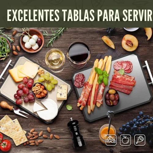 Miniatura 2 de SNOWCLAD Tabla de cortar de acero inoxidable, juego de tablas de cortar de acero de doble cara para cocina, acero inoxidable/paja de trigo, PP
