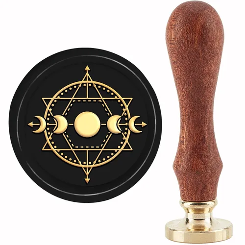 CRASPIRE Sello de cera de fase lunar, sello mágico de sellado de círculo de cobre, cabeza de sello de latón extraíble retro con mango de madera para