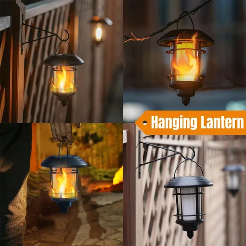 Miniatura 6 de Dynaming 6 unidades de luces de antorcha de llama solar al aire libre, luz de jardín de llama parpadeante de doble uso para Halloween, linternas